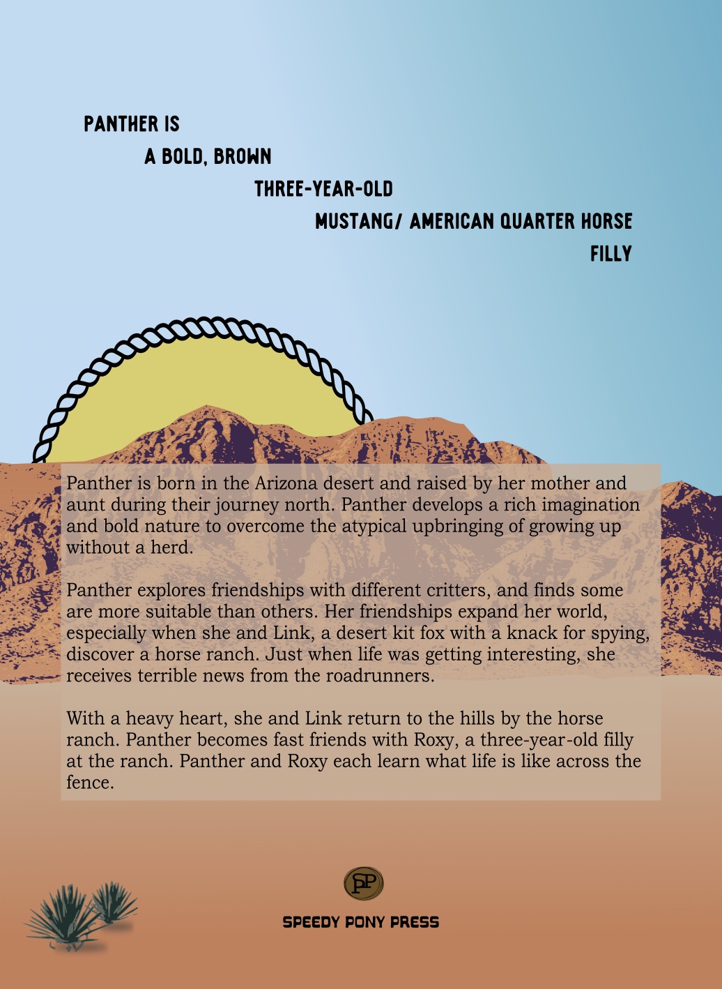 Back of book with desert themed design and overview of Across the Fence.